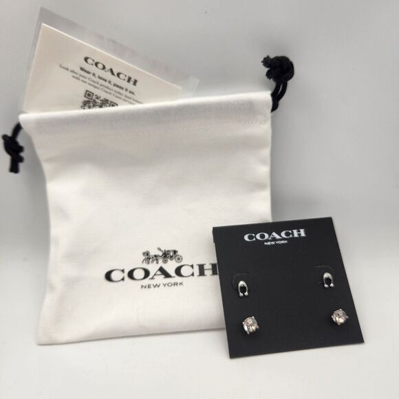 Coach Signature C Stud Silver Earrings Two Pairs of earrings with Storage Bag - Picture 1 of 4
